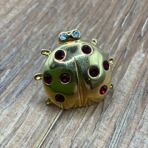 Avon Vintage Red Clear Rhinestone Gold Tone Ladybug Pin